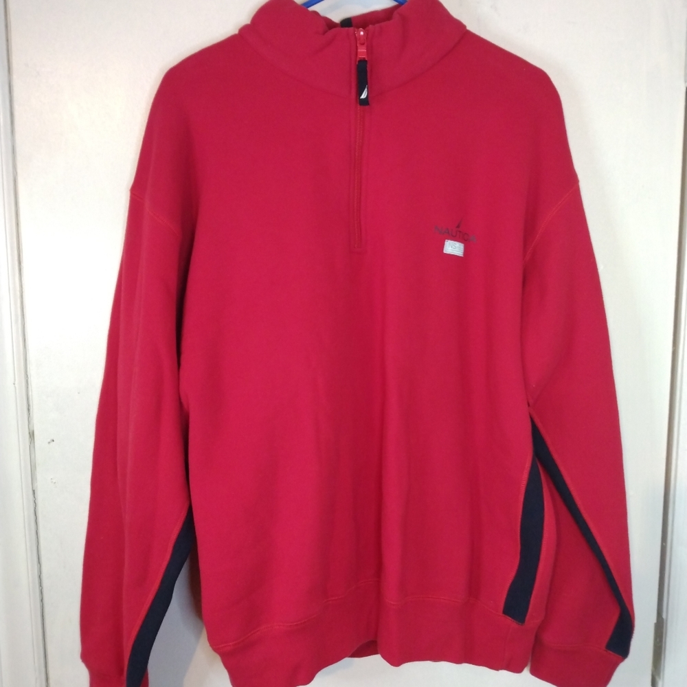 Nautica NS-83 Fleece 1/4 Zip Pullover Long Sleeve Red Men's Size Large